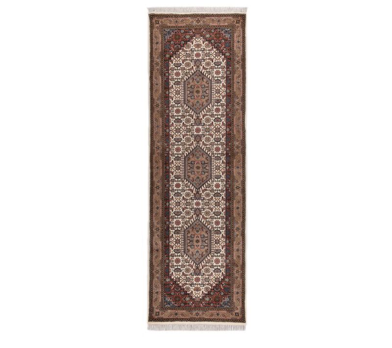 Tapis D'orient Noué à La Main Benares 80x400 Cm - Crème