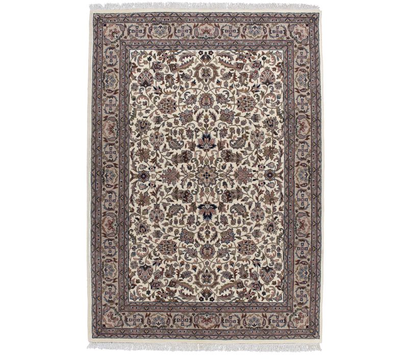 Tapis D'orient Noué à La Main Benares 140x200 Cm - Crème