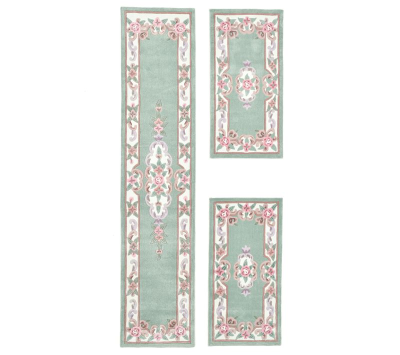 Tapis Tufté Main Avec Bordure En Design Aubusson - Ming 70x600 Cm - Vert