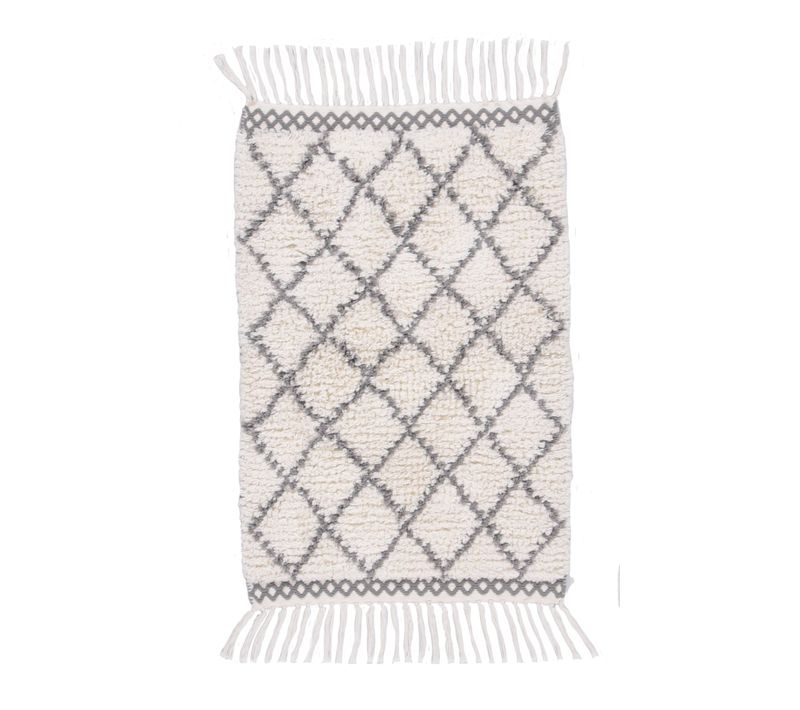 Tapis De Bain Lavable à Franges  Ethno Bath 70x120 Cm - Blanc