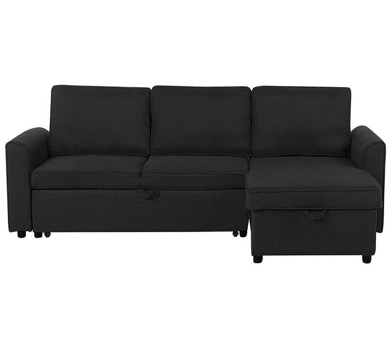 Canapé Angle Côté Gauche Convertible En Tissu Noir 3 Places Nesna