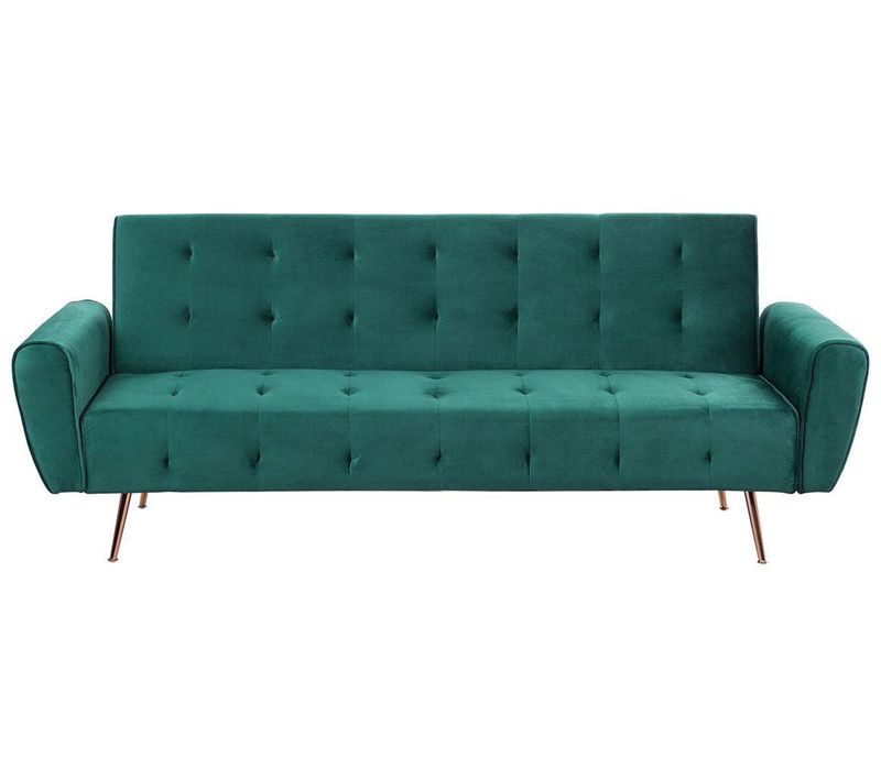 Canapé Convertible 3 Places Velours Vert Émeraude Selnes