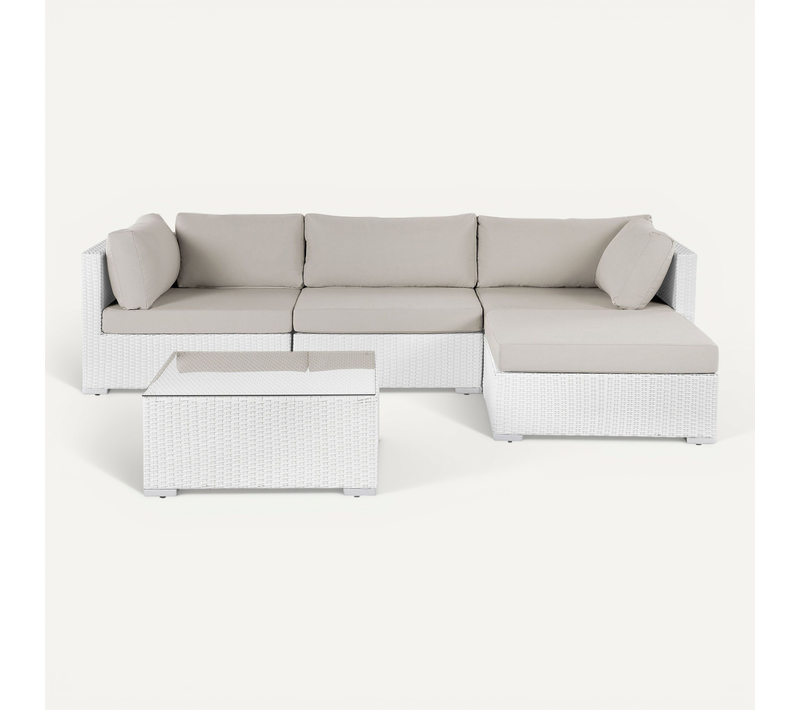 Set De Salon Polyrotin Blanc Beige Clair Sano