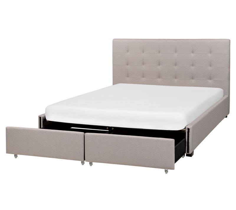 Lit Avec Tiroirs De Rangement Tissu La Rochelle 160 X 200 Cm Gris Clair