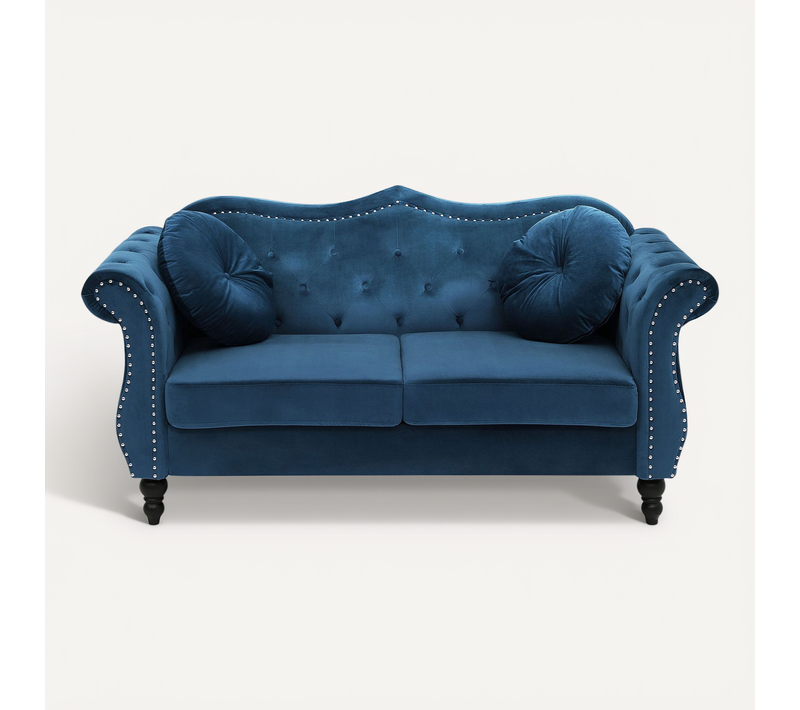 Canapé Chesterfield 2 Places En Velours Bleu Skien