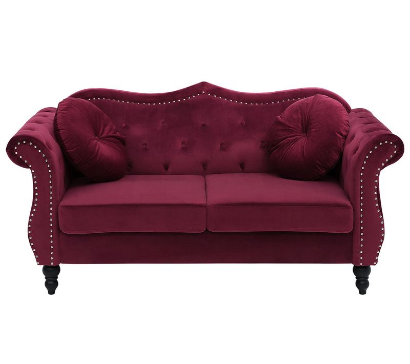 Canapé Chesterfield 2 Places En Velours Rouge Skien