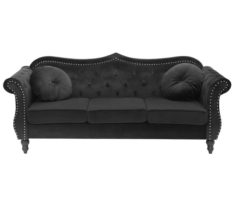 Canapé Chesterfield 3 Places En Velours Noir Skien