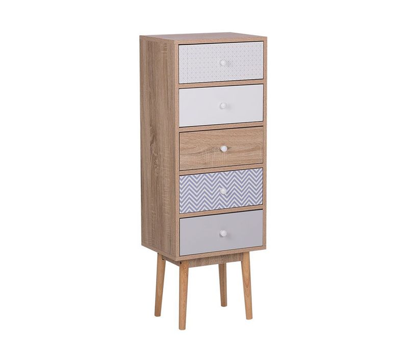 Chiffonnier Marron Et Blanc Avec 5 Tiroirs Foley