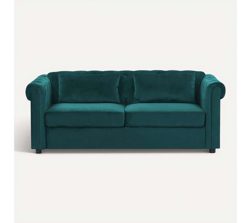 Canapé Convertible 3 Places En Velours Vert Foncé Chesterfield