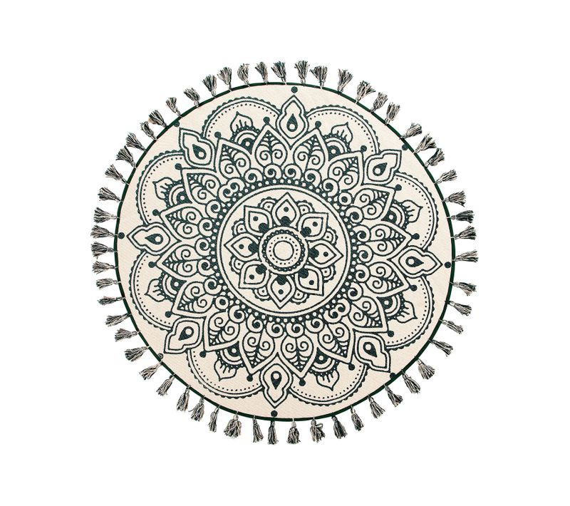 Tapis Rond Au Motif Mandala 120 Cm Crème Et Vert Irice