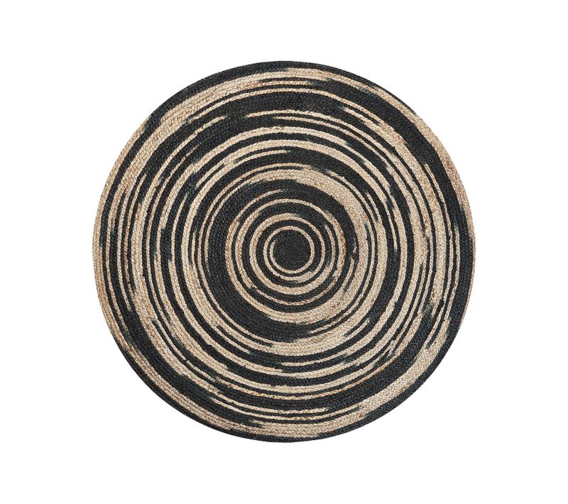 Tapis Rond 140 Cm Beige Et Noir Artora