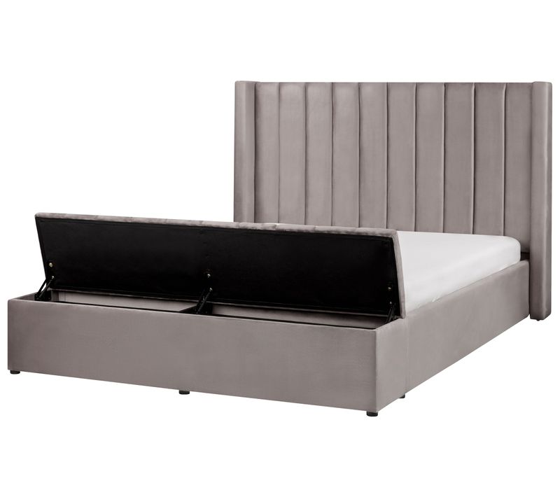 Lit Avec Banc De Rangement Velours Noyers 160 X 200 Cm Gris