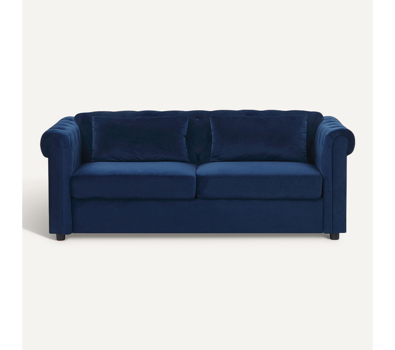 Canapé Convertible 3 Places En Velours Bleu Foncé Chesterfield