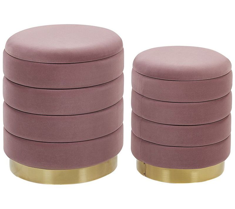 Set De 2 Poufs En Velours Rose Avec Rangement Garland