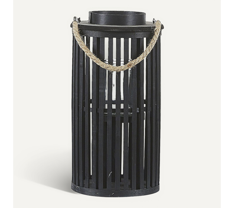 Lanterne Décorative Noire En Bois De Saule 40 Cm Luzon