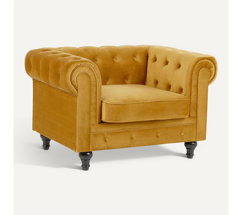 Velours Fauteuil Moutarde Chesterfield