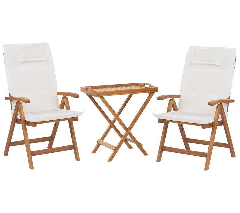 Ensemble Pour Bistro Avec Coussin Bois Blanc Cassé Java