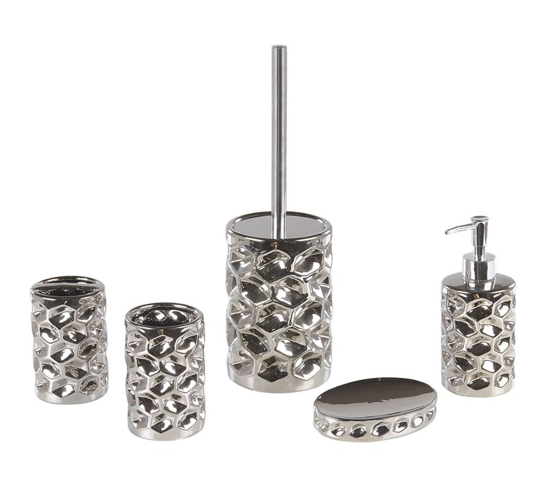 Lot De 5 Accessoires De Salle De Bains En Céramique Argentée Tirua