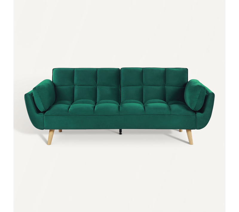 Canapé 3 Places Convertible En Velours Vert Asby
