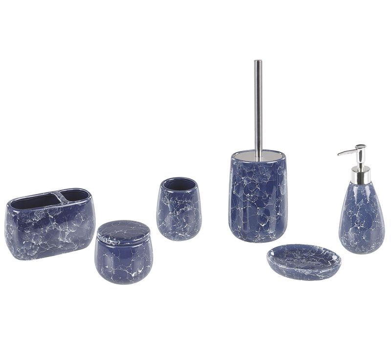 Lot De 6 Accessoires De Salle De Bains En Céramique Bleue Antuco