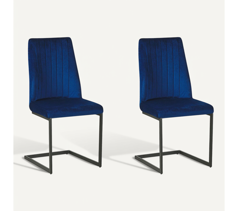 Chaise En Porte-à-faux Set De 2 Velours Bleu Marine Lavonia