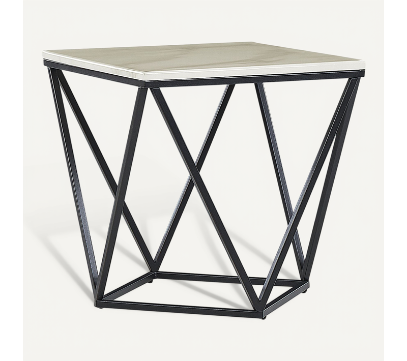Table Appoint Carrée Effet Marbre Beige / Pied Noir 50 X 50 Cm Malibu