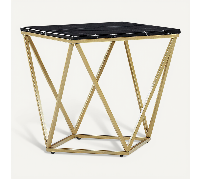Table Appoint Carrée Effet Marbre Noir / Pied Or 50 X 50 Cm Malibu