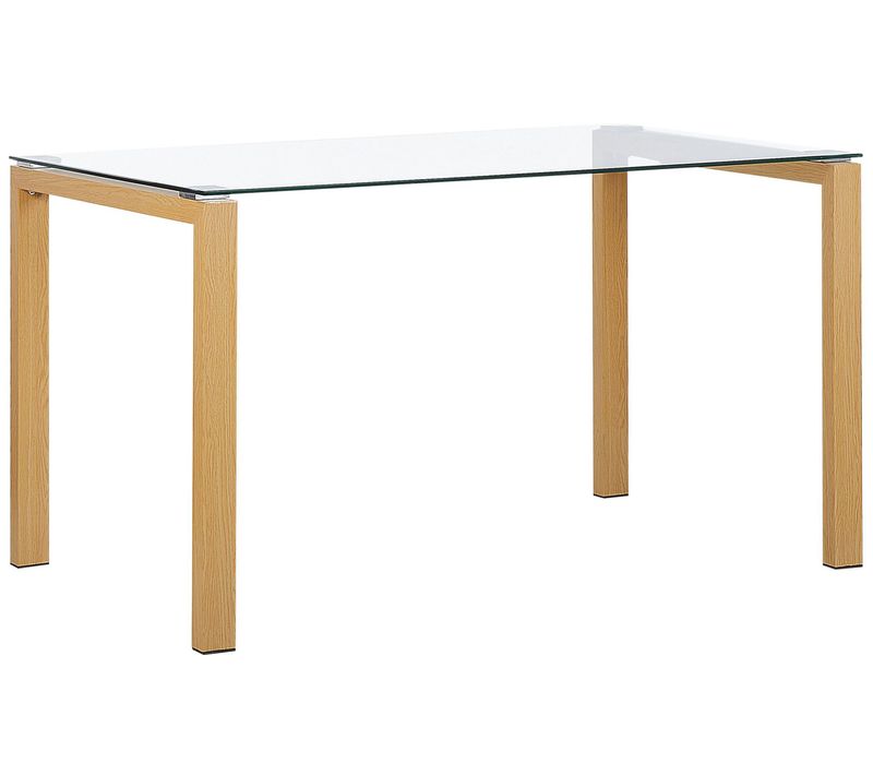 Table De Salle à Manger En Verre Et Acier Effet Bois 130 X 80 Cm Tavira