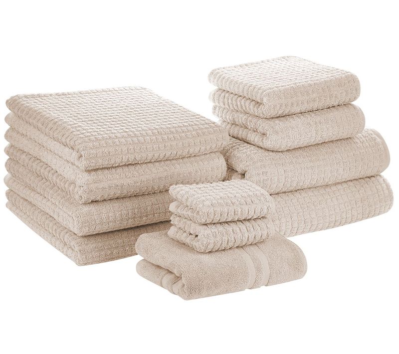 Lot De 11 Serviettes De Bain En Coton Beige Atai