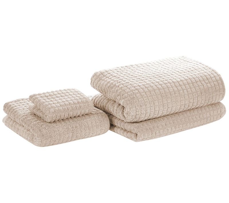 Lot De 4 Serviettes De Bain En Coton Beige Atai