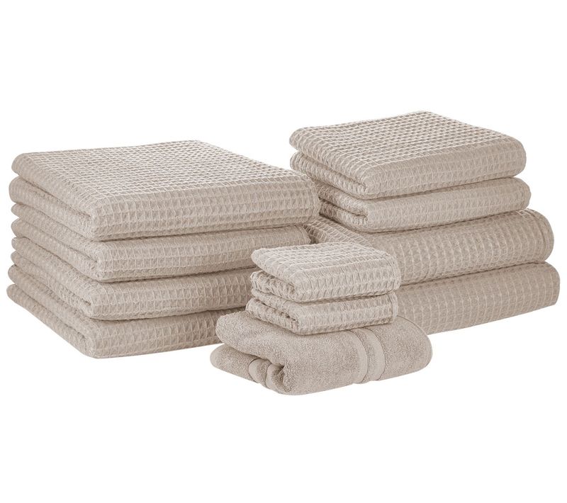 Lot De 11 Serviettes De Bain En Coton Beige Areora