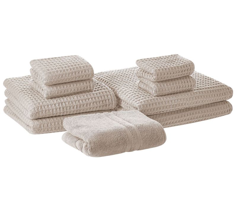 Lot De 9 Serviettes De Bain En Coton Beige Areora