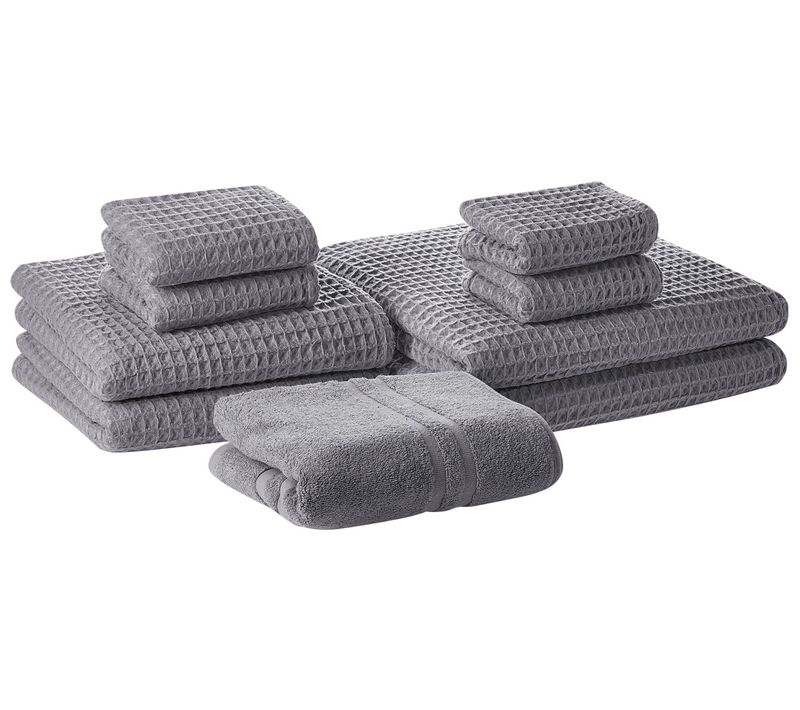 Lot De 9 Serviettes De Bain En Coton Gris Areora