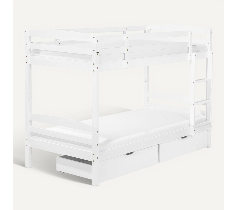 Lit Superposé En Bois Blanc 90 X 200 Cm Avec Tiroirs Regat