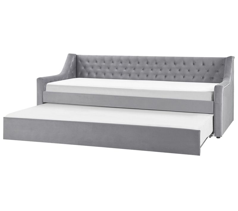 Lit Gigogne En Velours Gris 90 X 200 Cm Montargis