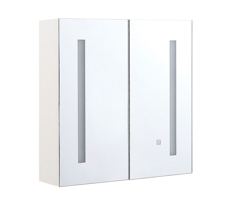 Armoire De Toilette Blanche Avec Miroir LED 60 X 60 Cm Chabunco