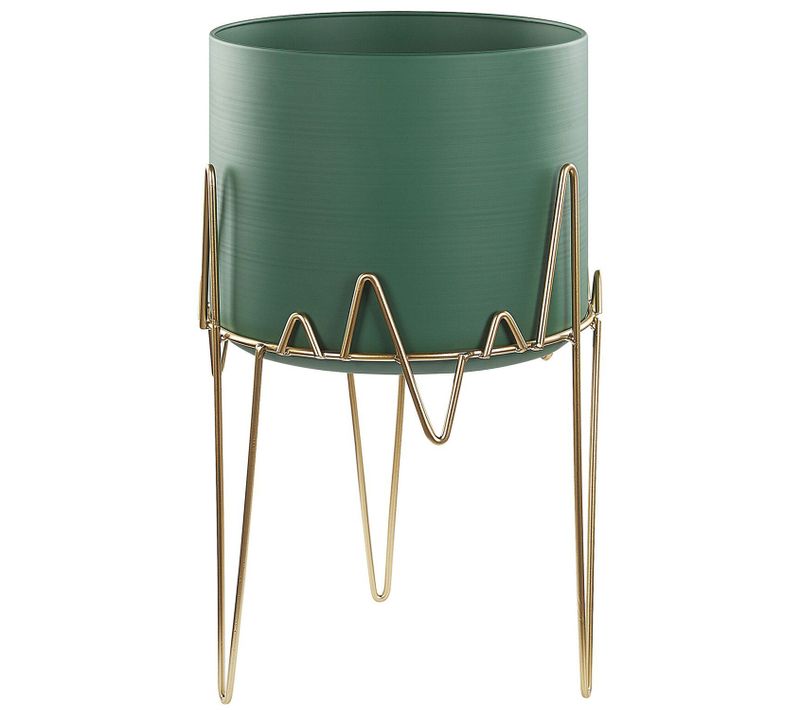 Cache-pot En Acier Vert Et Support Doré 28 X 28 X 50 Kalandra