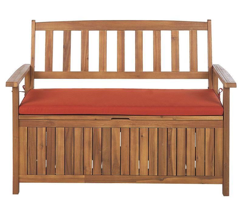 Banc Avec Coussin D'assise Sovana 120 Cm Avec Rangement Acacia Rouge