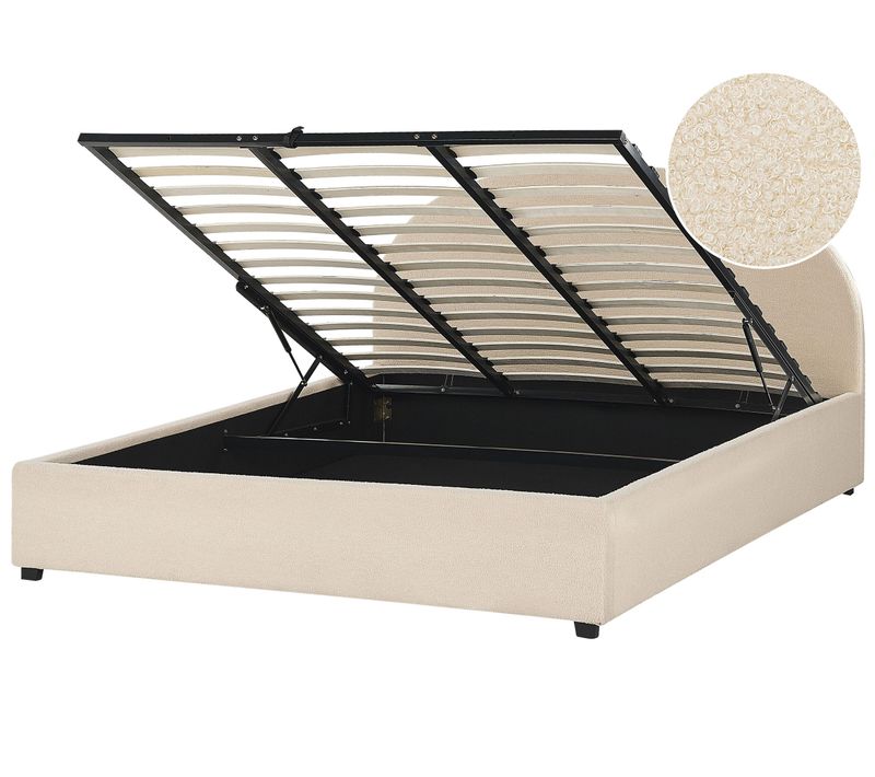 Lit Ottoman Bouclé Vaucluse 180 X 200 Cm Beige