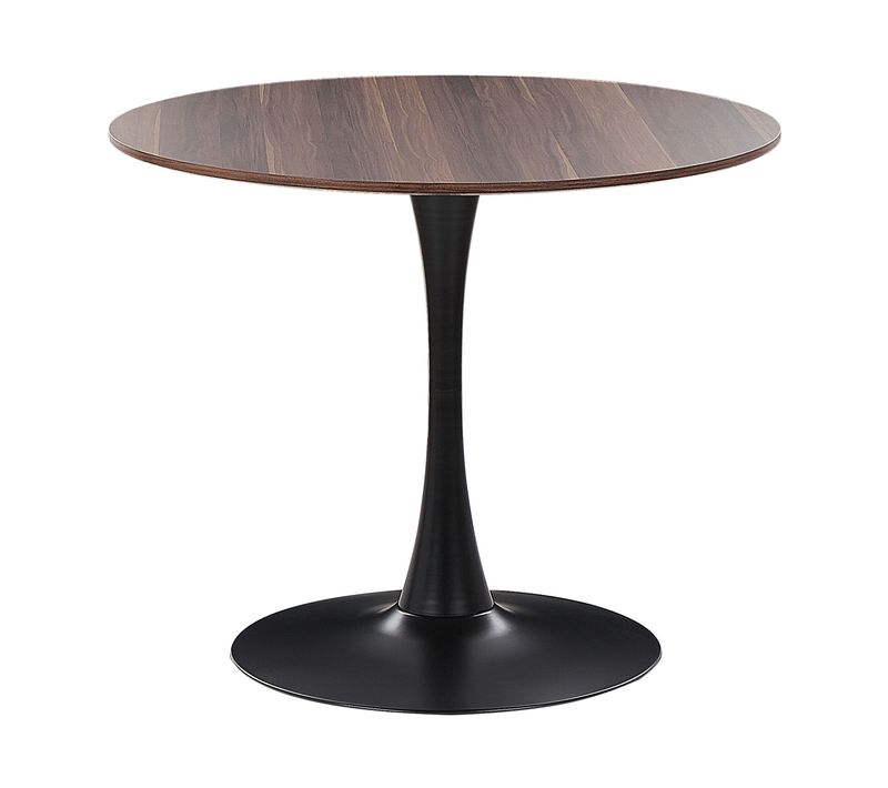 Table à Manger Ronde D 90 Cm Bois Foncé / Support Noir Boca