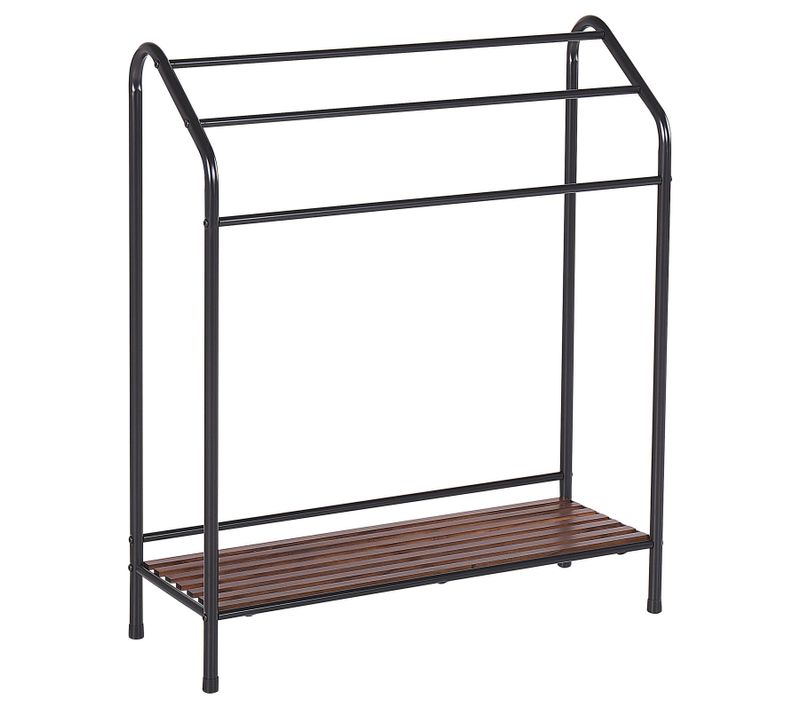 Porte-serviettes Avec Étagère 72 X 85 Cm Noir Et Bois Foncé Muriva