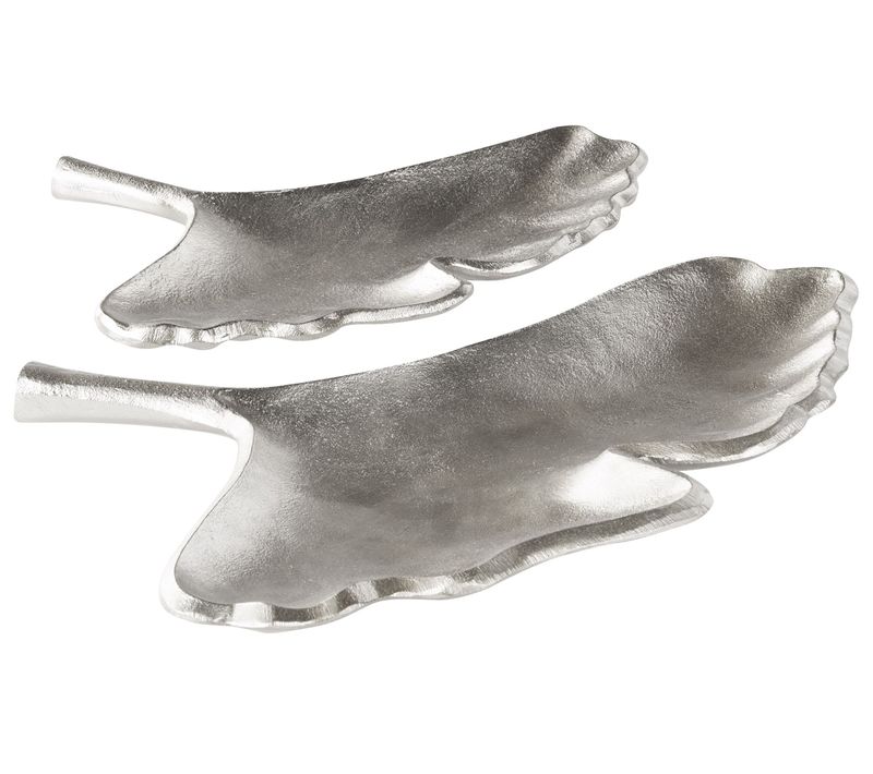 Set De 2 Plateaux Décoratifs Feuille Aluminium Argenté Palenque