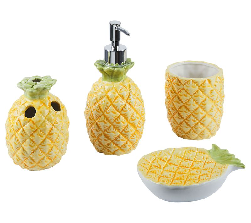 Lot De 4 Accessoires De Salle De Bains En Céramique Jaune Maicao