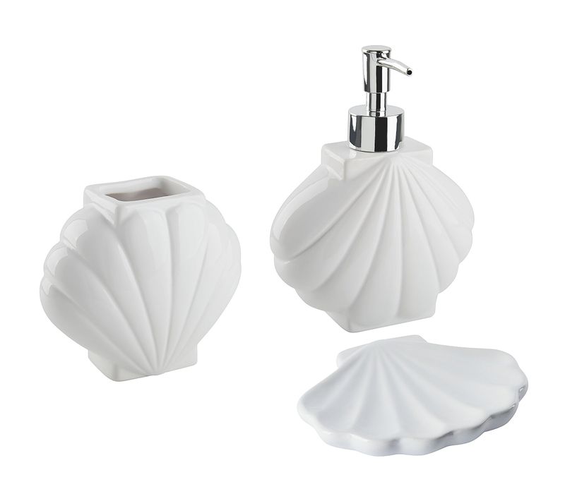 Lot De 3 Accessoires De Salle De Bains En Céramique Blanche Shell