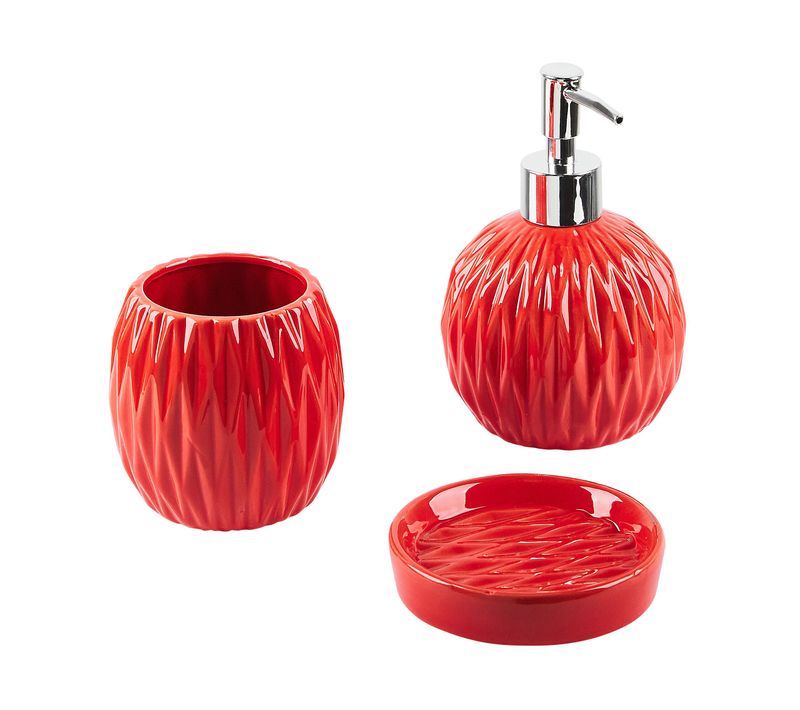Lot De 3 Accessoires De Salle De Bains En Céramique Rouge Belem