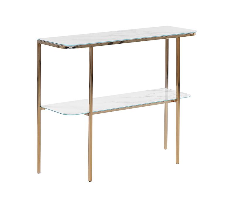Console En Verre Et Acier Effet Marbre Blanc Et Doré Calvert