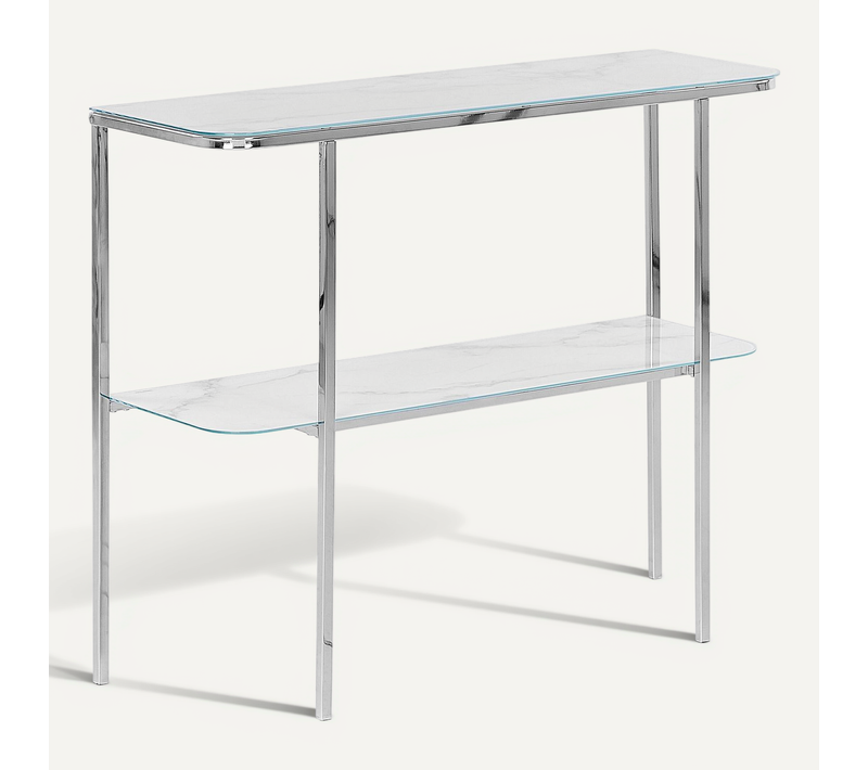 Console En Verre Et Acier Effet Marbre Blanc Et Argenté Calvert