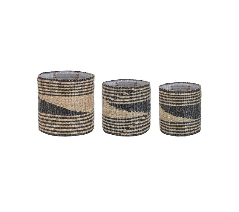 Lot De 3 Pots De Fleurs En Algues Naturels Et Noirs Rattail
