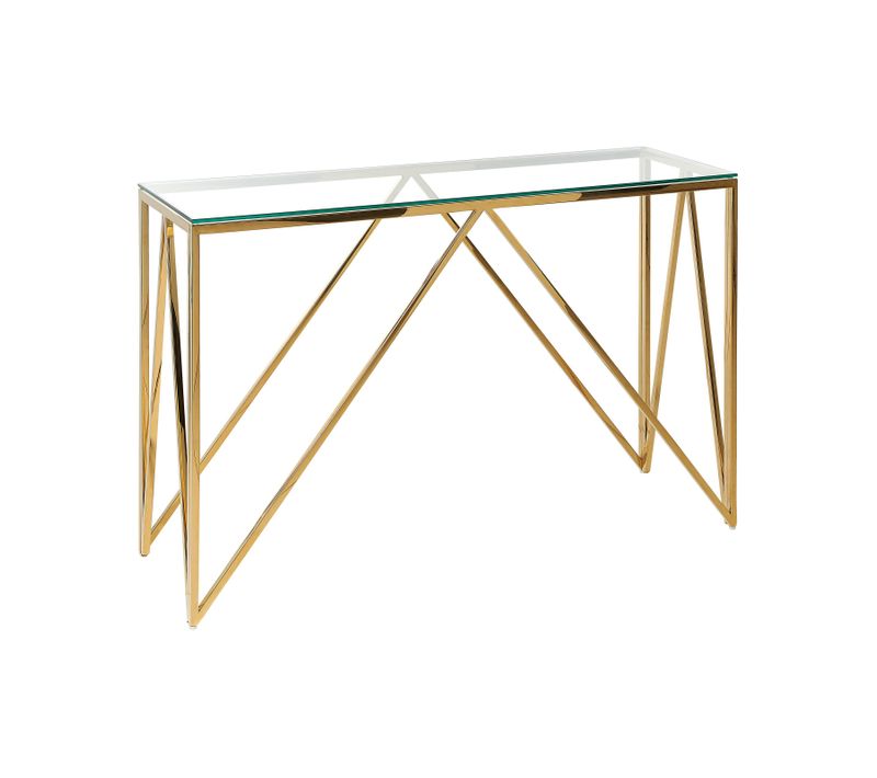 Console Dorée Au Plateau De Verre Weso