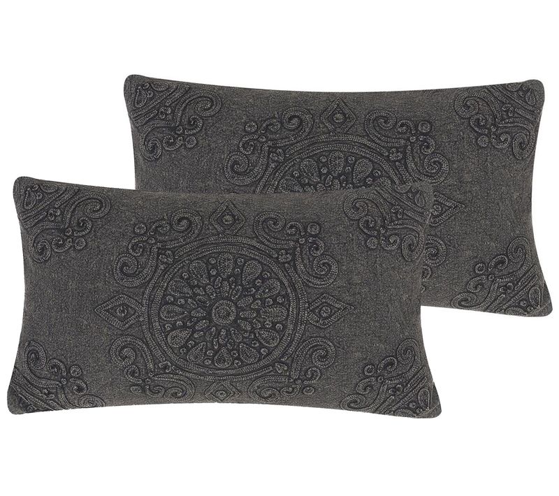 Lot De 2 Coussins Décoratifs Veloor Coton 30 X 50 Cm Gris Foncé Motif Oriental